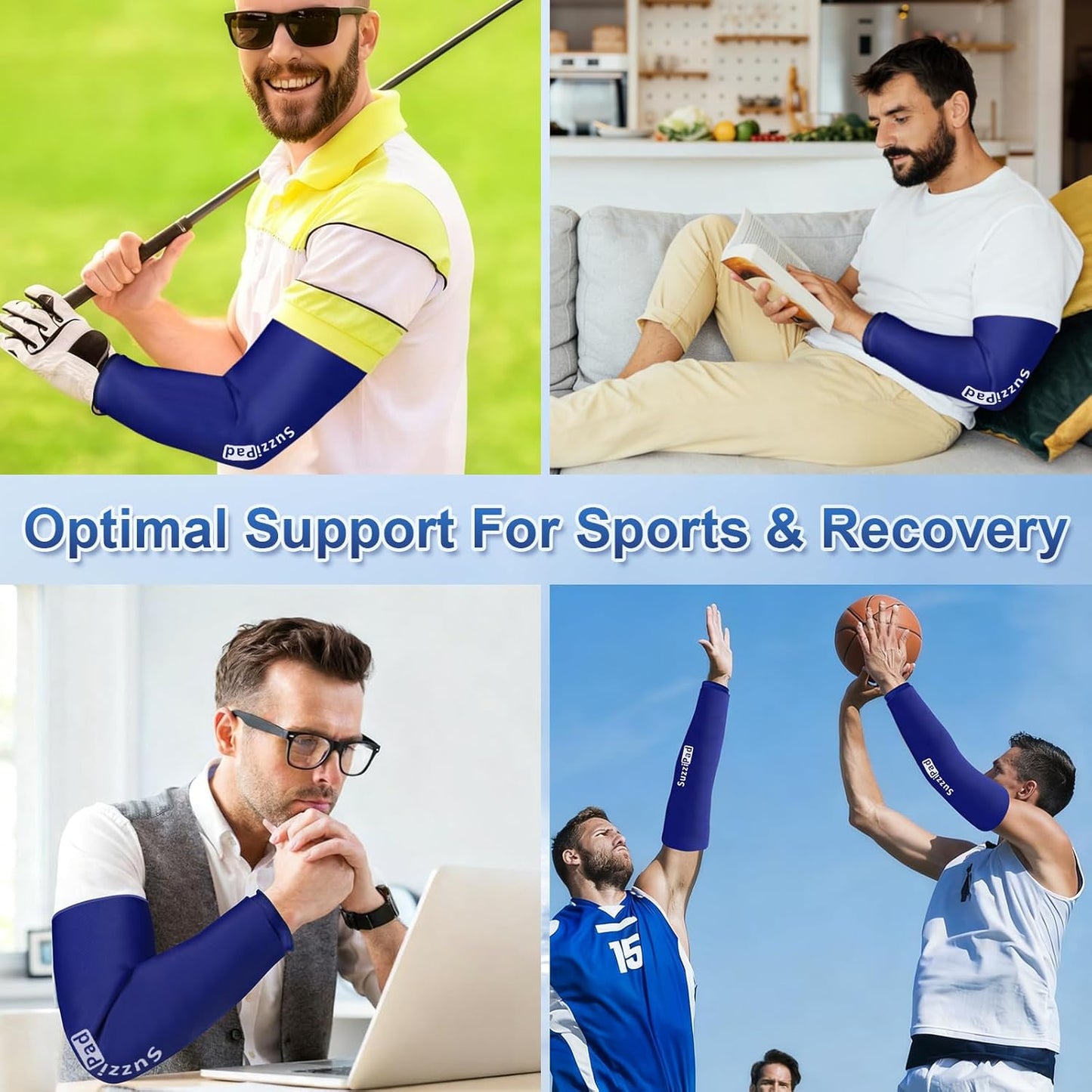 SUZZIPAD Extended-Length Elbow Ice Pack for Pitchers, Flexible Arm ice pack Sleeve, 360° Reusable Gel Wrap for Upper Arm, Wrist, Shin Splint, Tendonitis and Golfers Relief