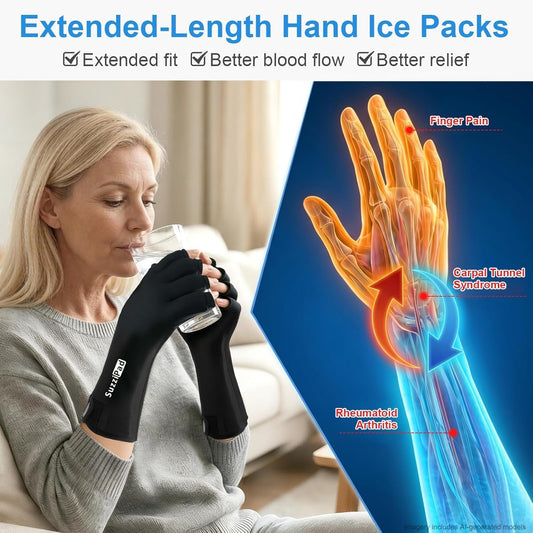 SuzziPad 2PK Hand Ice Pack for Fingers & Forearm, Extended Length Reusable Cold Wrap for Wrist, Post-Workout, Tendonitis