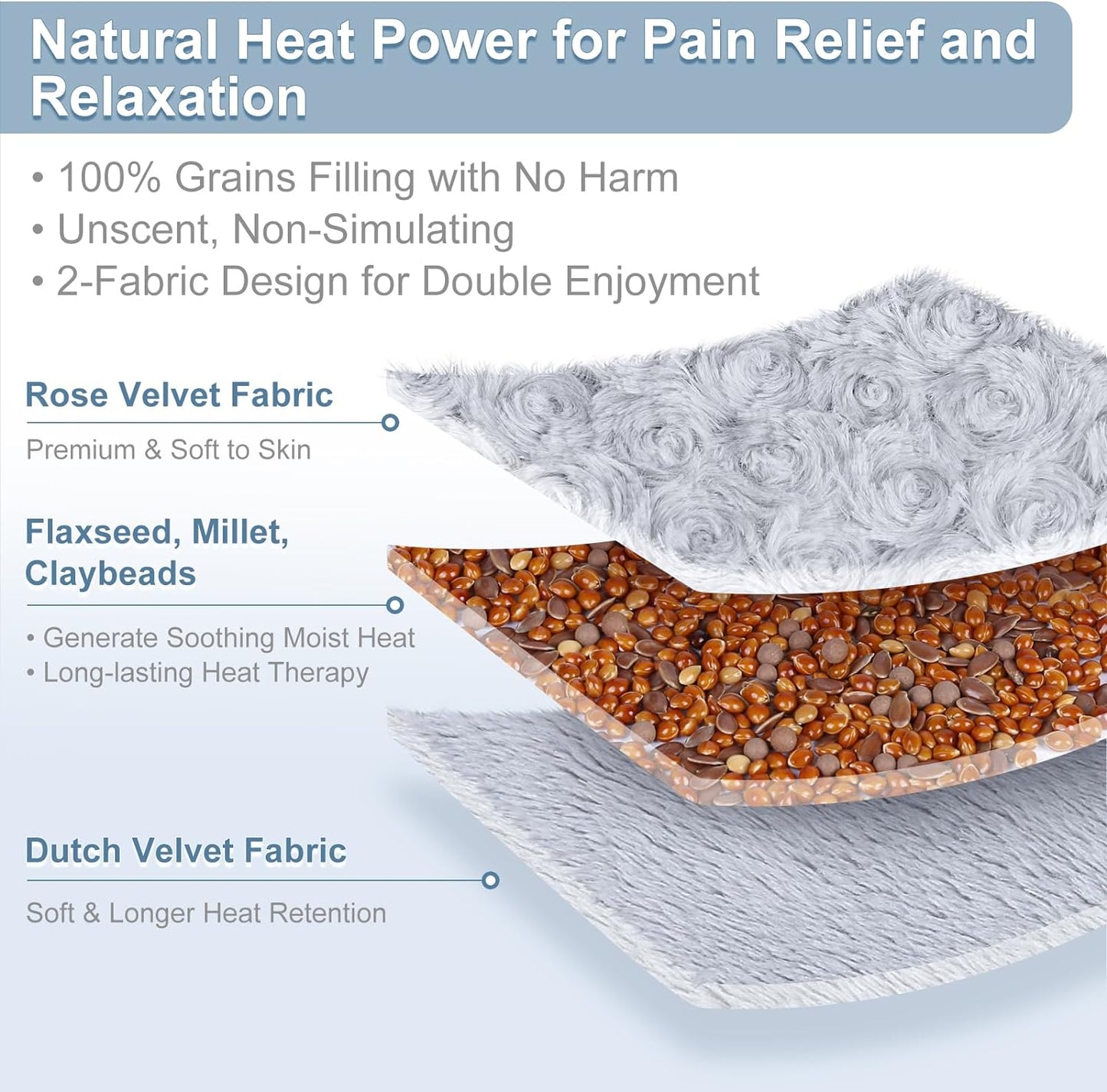 SuzziPad 6.5 x 12" Microwavable Heating pad for Pain Relief, Moist Heating Pads for Cramps, Muscle Ache, Joints, Back Pain, Neck, Shoulder