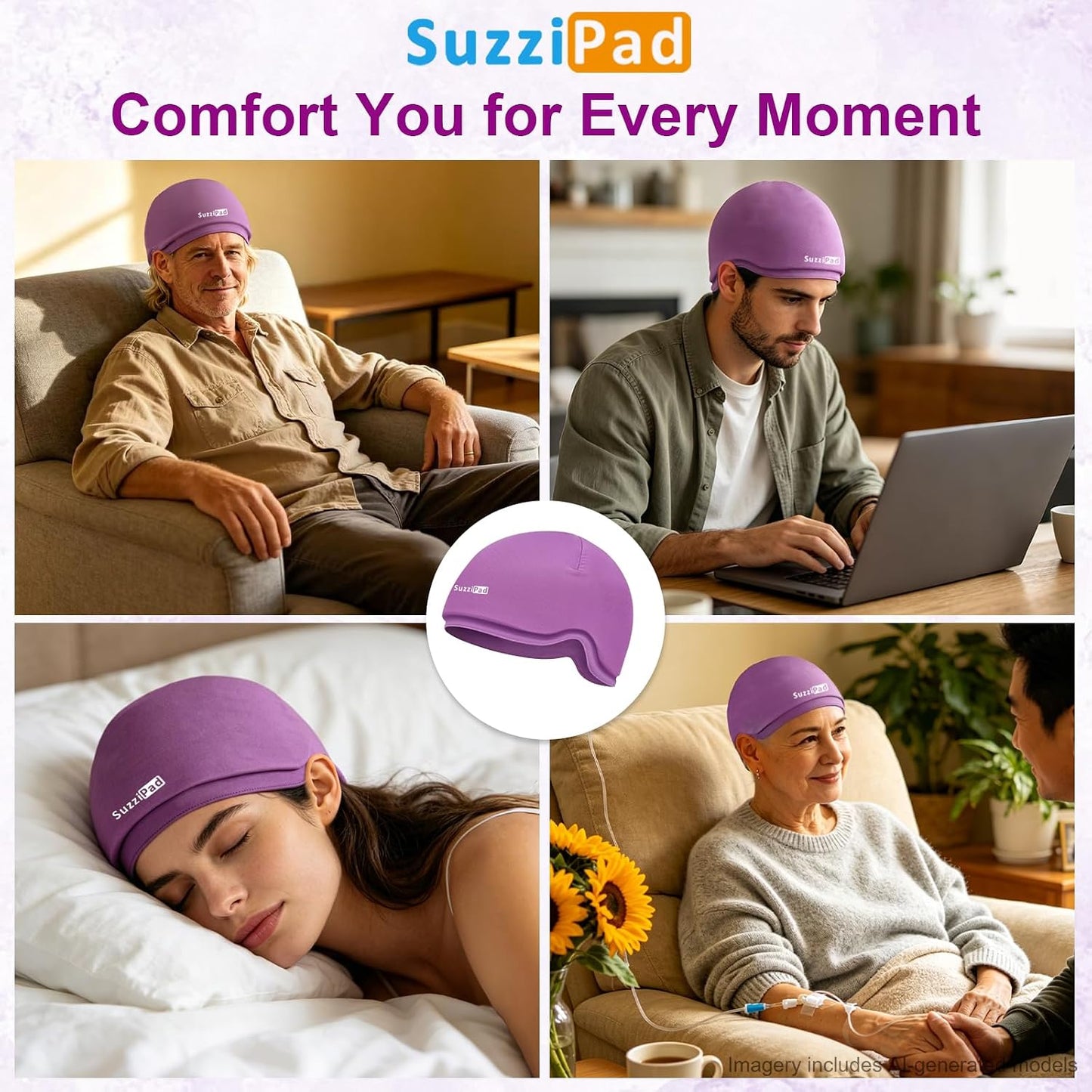 SuzziPad Cold Cap for Chemotherapy Patients, Migraine Relief Cap, Headache Ice Pack