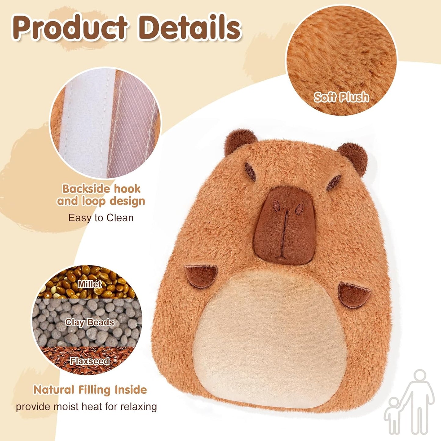 7.8" x 10.6", 1.2 lb Capybara Microwavable Heating Pad for Belly, Neck & Shoulders, Removable Plush Cover, Unscented Natural Fill, Adorable Surprise Present