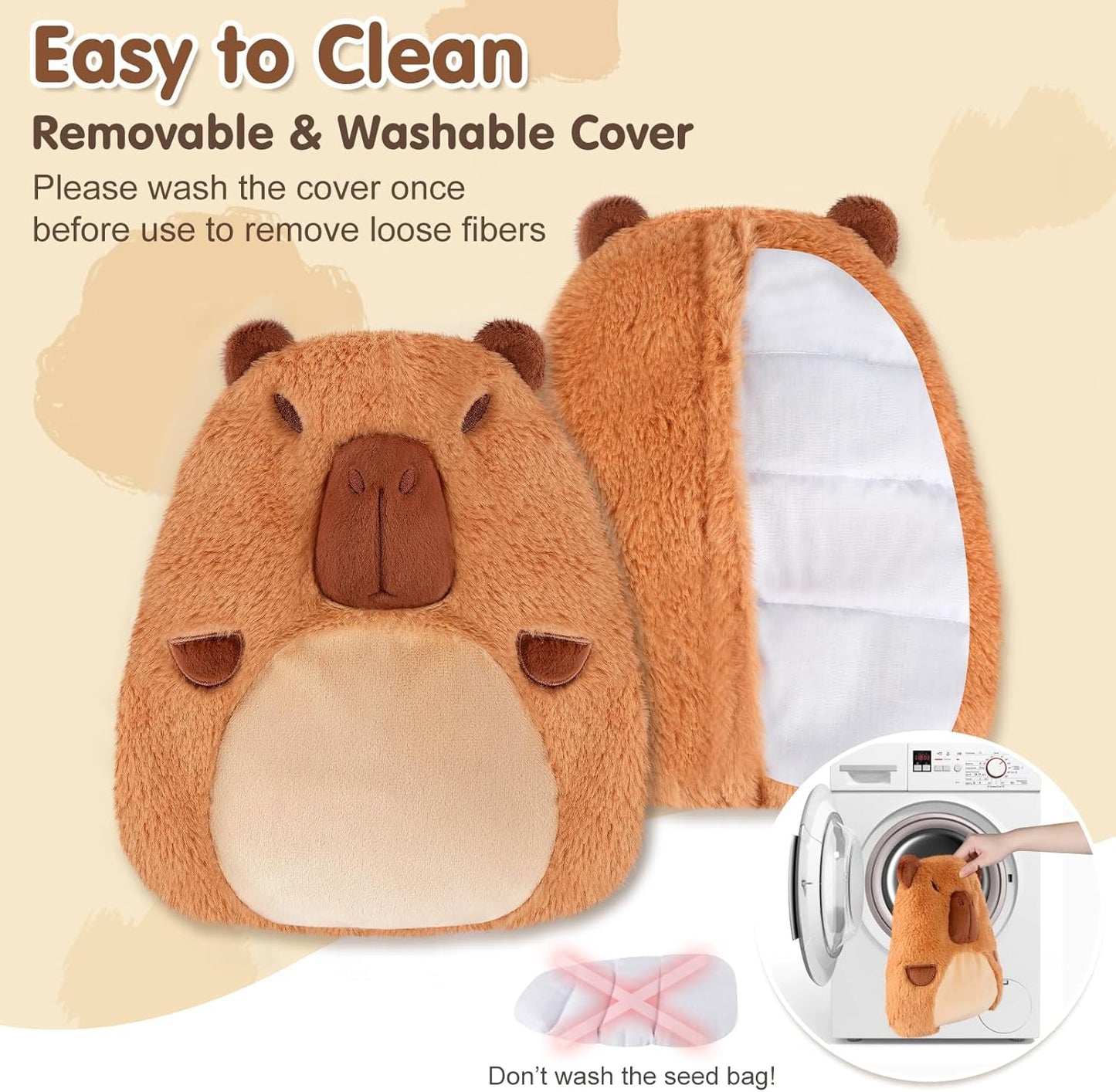7.8" x 10.6", 1.2 lb Capybara Microwavable Heating Pad for Belly, Neck & Shoulders, Removable Plush Cover, Unscented Natural Fill, Adorable Surprise Present