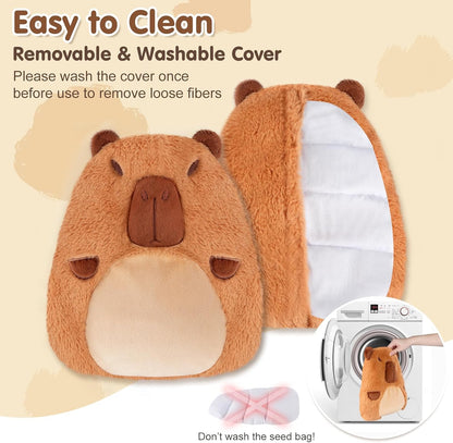 7.8" x 10.6", 1.2 lb Capybara Microwavable Heating Pad for Belly, Neck & Shoulders, Removable Plush Cover, Unscented Natural Fill, Adorable Surprise Present