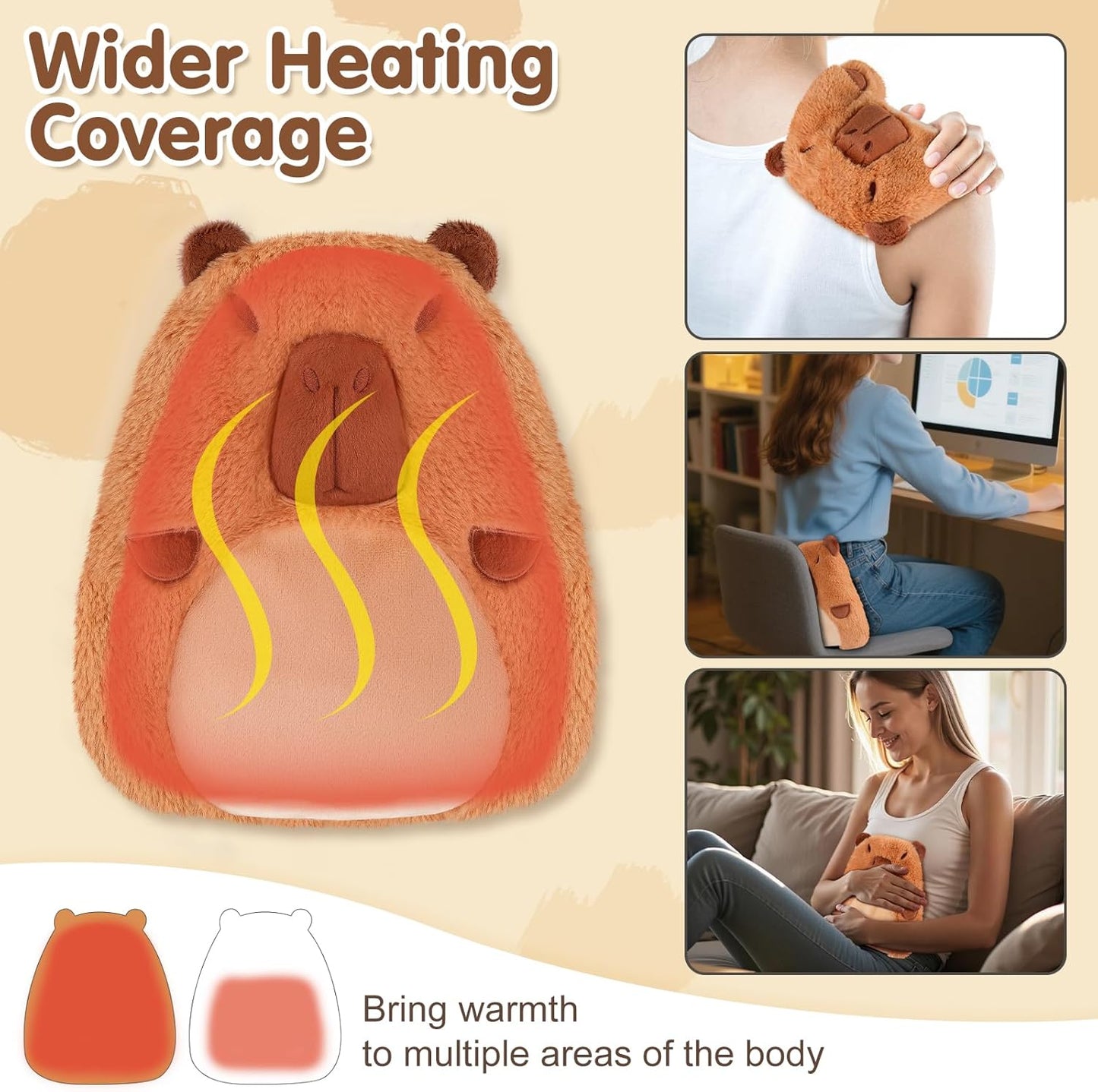 7.8" x 10.6", 1.2 lb Capybara Microwavable Heating Pad for Belly, Neck & Shoulders, Removable Plush Cover, Unscented Natural Fill, Adorable Surprise Present