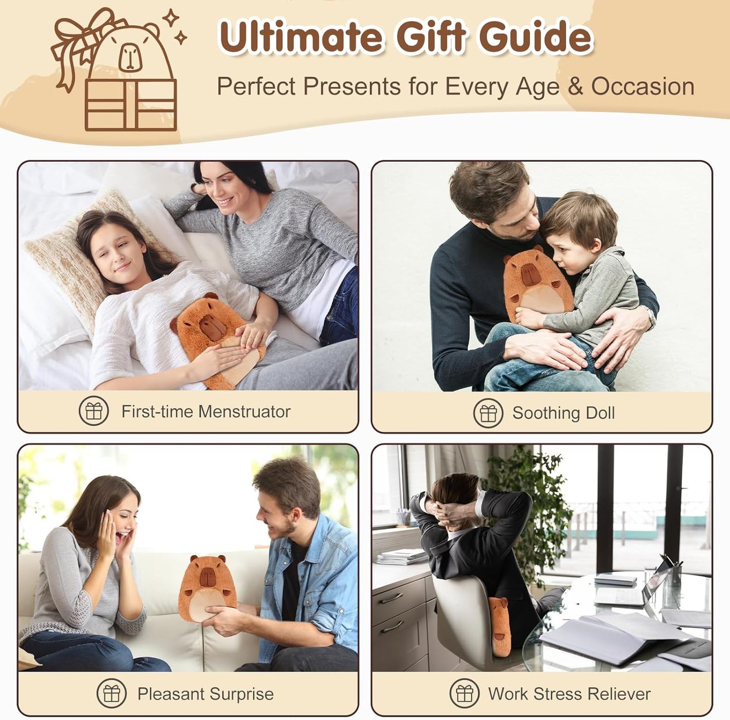 7.8" x 10.6", 1.2 lb Capybara Microwavable Heating Pad for Belly, Neck & Shoulders, Removable Plush Cover, Unscented Natural Fill, Adorable Surprise Present