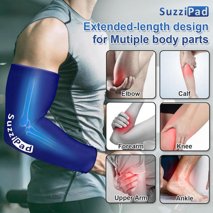 SUZZIPAD Extended-Length Elbow Ice Pack for Pitchers, Flexible Arm ice pack Sleeve, 360° Reusable Gel Wrap for Upper Arm, Wrist, Shin Splint, Tendonitis and Golfers Relief
