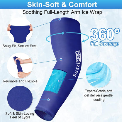 SUZZIPAD Extended-Length Elbow Ice Pack for Pitchers, Flexible Arm ice pack Sleeve, 360° Reusable Gel Wrap for Upper Arm, Wrist, Shin Splint, Tendonitis and Golfers Relief