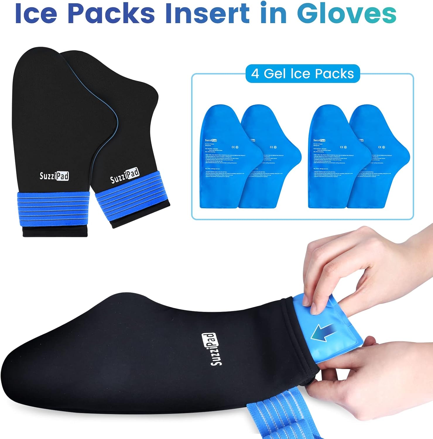 SuzziPad Replacement Ice Gel Packs for Cold Therapy Gloves and Socks(1