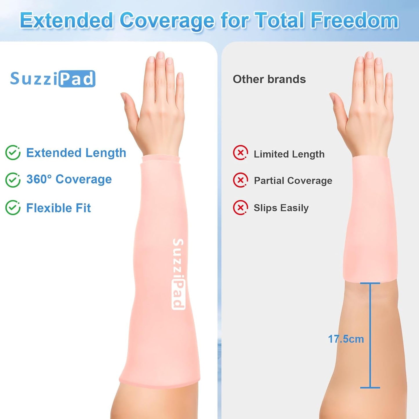 Suzzipad Extended-Length Elbow Ice Pack for Pitchers, Flexible Arm ice Pack Sleeve, 360° Reusable Gel Wrap for Upper Arm, Wrist, Shin Splint, Tendonitis and Golfers Relief