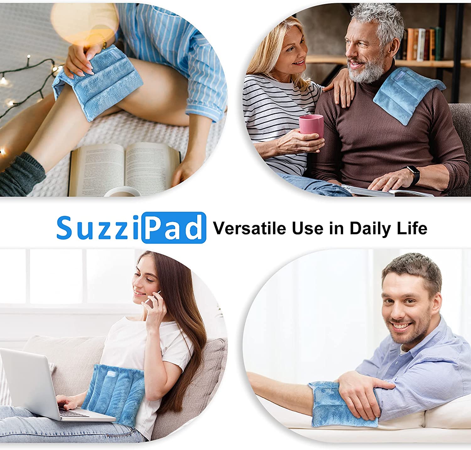 SuzziPad Microwave Heating Pad, 8 x 12” Reusable Moist Heating Pads for Cramps, Joint Pain Relief, Arthritis, Sore Muscle, Heat Pad for Shoulder, Knee, Abdominal and Back (Blue)