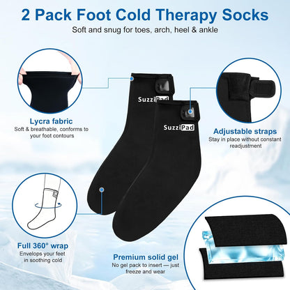 SuzziPad Cold Therapy Socks, Adjustable Ankle Ice Pack Wrap for Chemo