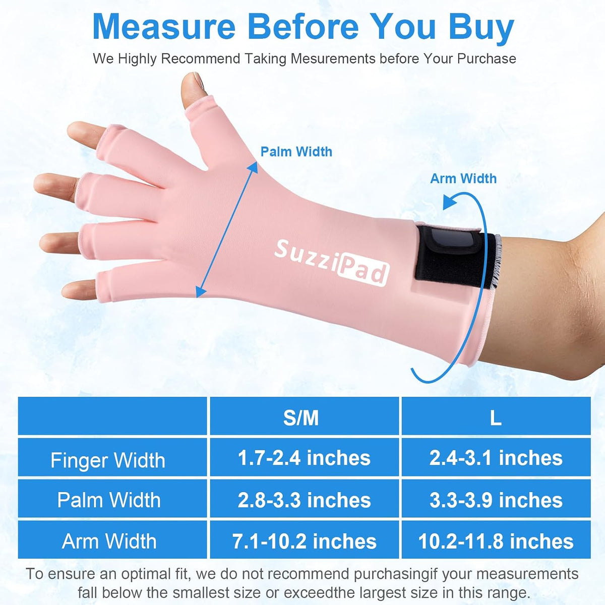 SuzziPad 2PK Hand Ice Pack for Fingers & Forearm, Extended Length Reusable Cold Wrap for Wrist, Post-Workout, Tendonitis