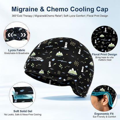 SuzziPad Cooling Cap for Chemo & Migraine, Reusable Soft Solid Gel for 360° Cold Therapy, Chemo Must Have