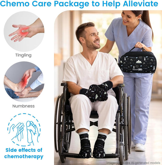 SuzziPad Chemo Gloves and Socks with Insulated Bag for Chemo Patients, Tired Achy Hands & Feet, Swelling Comfort, Chemotherapy Must Haves for Chemo Side Effects, Ditsy Floral