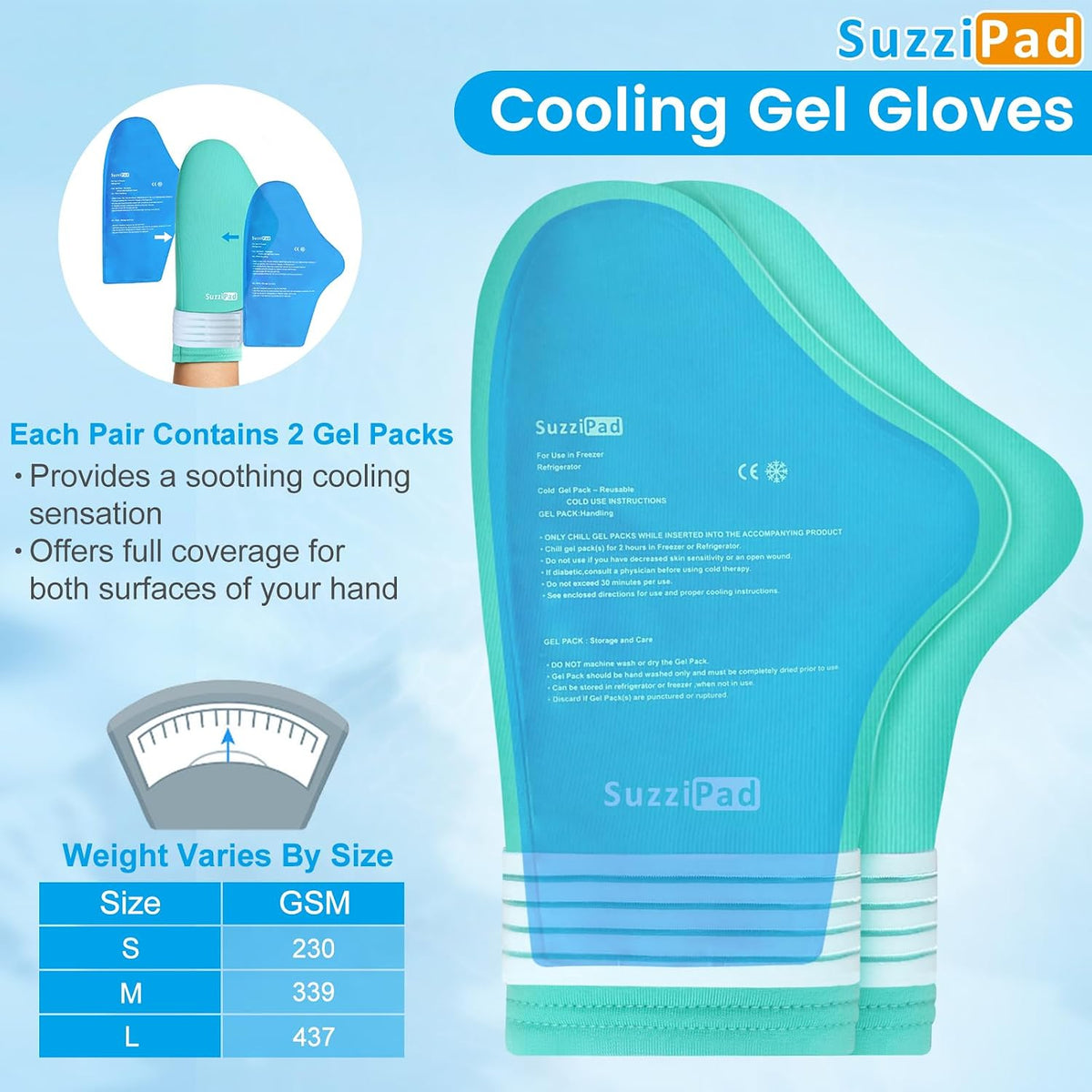 SuzziPad Cold Therapy Gloves & Socks for Small Hands & Feet, Reusable Ice Pack Cooling Wraps for Youth & Adults, Daily Comfort