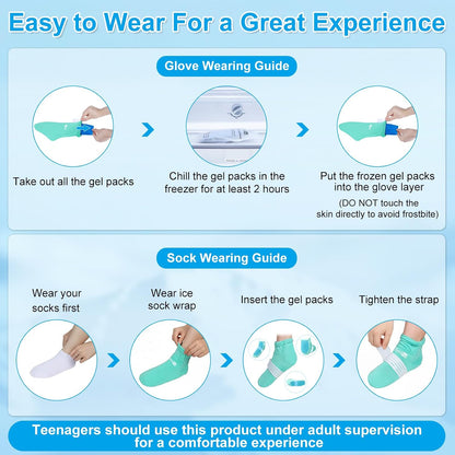 SuzziPad Cold Therapy Gloves & Socks for Small Hands & Feet, Reusable Ice Pack Cooling Wraps for Youth & Adults, Daily Comfort