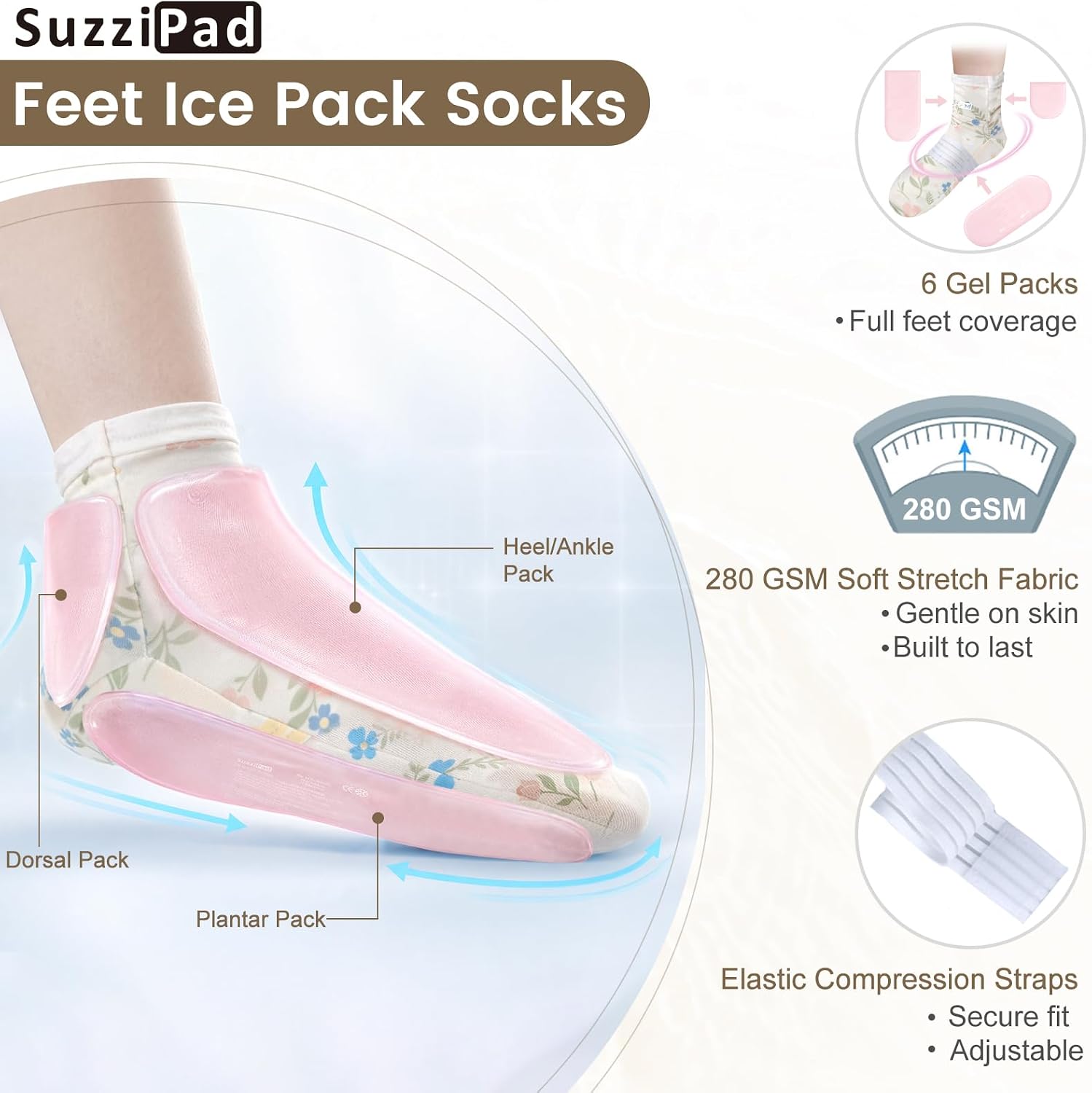 SuzziPad Chemo Gloves and Socks with Insulated Bag for Chemo Patients, Tired Achy Hands & Feet, Swelling Comfort, Chemotherapy Must Haves for Chemo Side Effects, Ditsy Floral