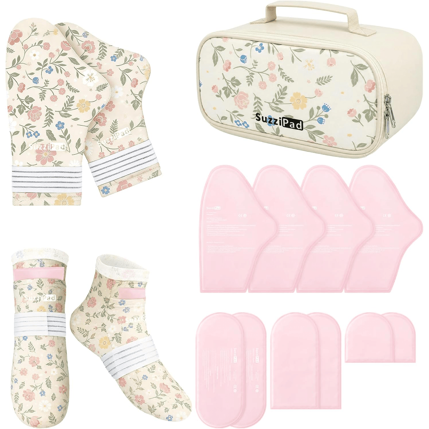 SuzziPad Chemo Gloves and Socks with Insulated Bag for Chemo Patients, Tired Achy Hands & Feet, Swelling Comfort, Chemotherapy Must Haves for Chemo Side Effects, Ditsy Floral