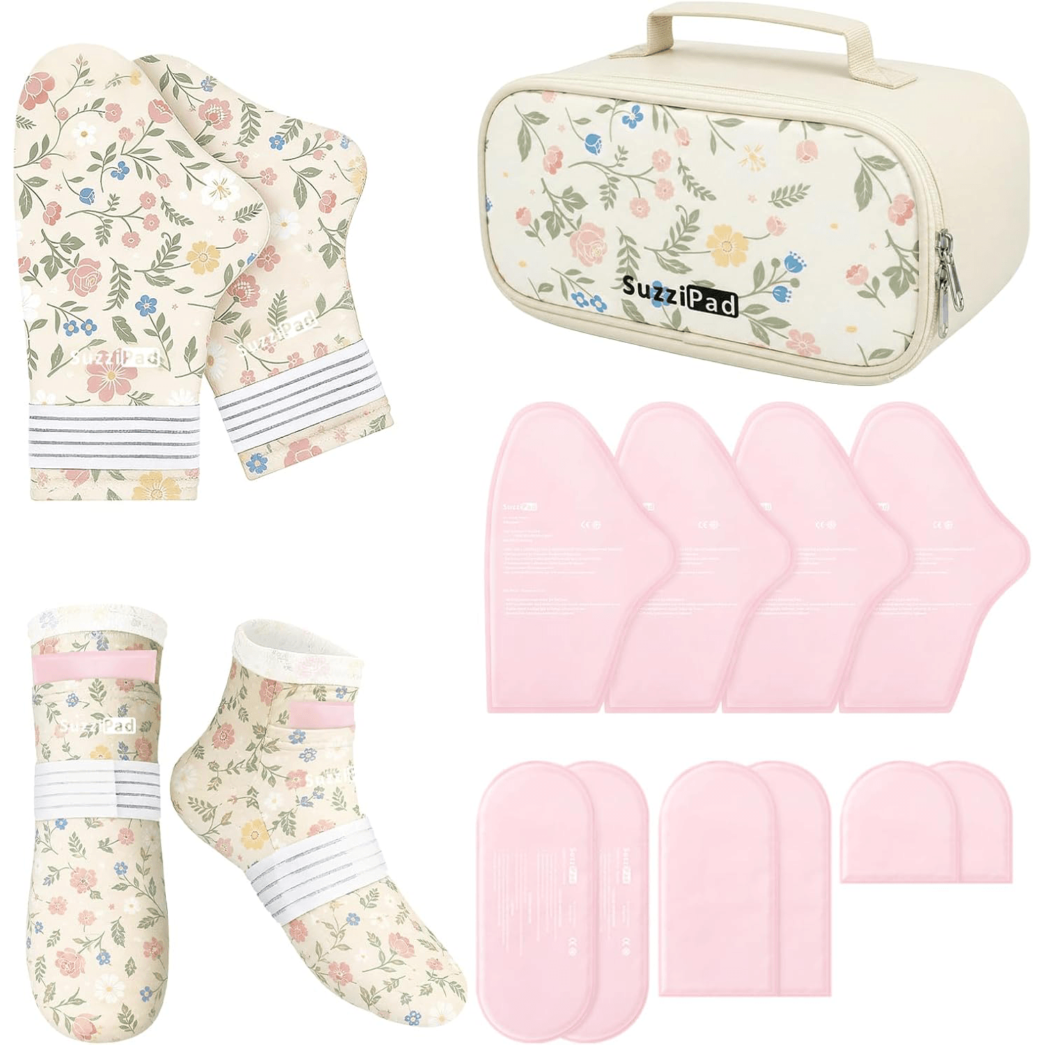 SuzziPad Chemo Gloves and Socks with Insulated Bag for Chemo Patients, Tired Achy Hands & Feet, Swelling Comfort, Chemotherapy Must Haves for Chemo Side Effects, Ditsy Floral