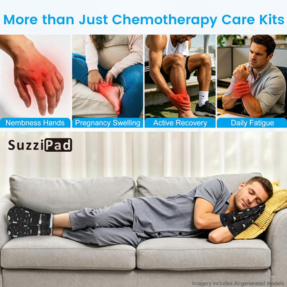 SuzziPad Cold Socks & Hands Ice Pack for Chemo, Allover Print, Black