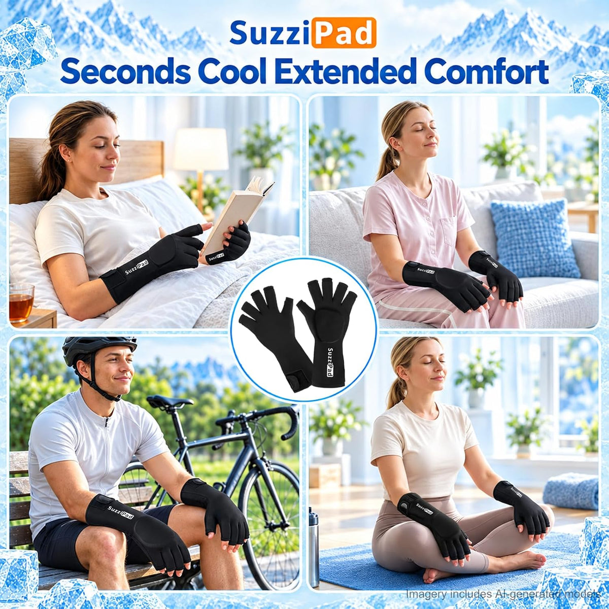 SuzziPad 2PK Extended Dual-Gel Hand Ice Pack, Arthritis & Carpal Tunnel