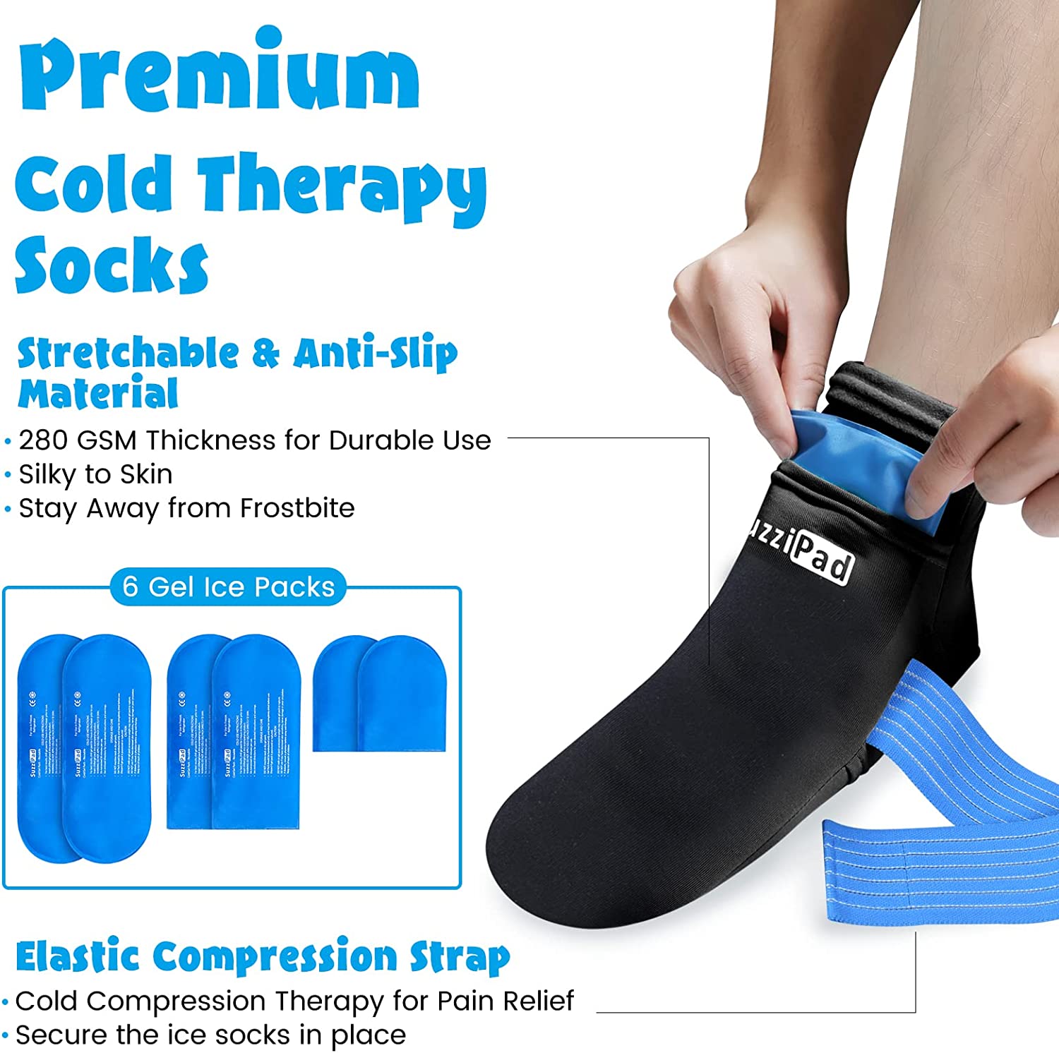  SuzziPad Cold Therapy Socks and Hand Ice Pack, Cold
