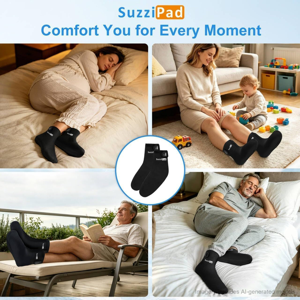 SuzziPad Cold Therapy Socks, Adjustable Ankle Ice Pack Wrap for Chemo