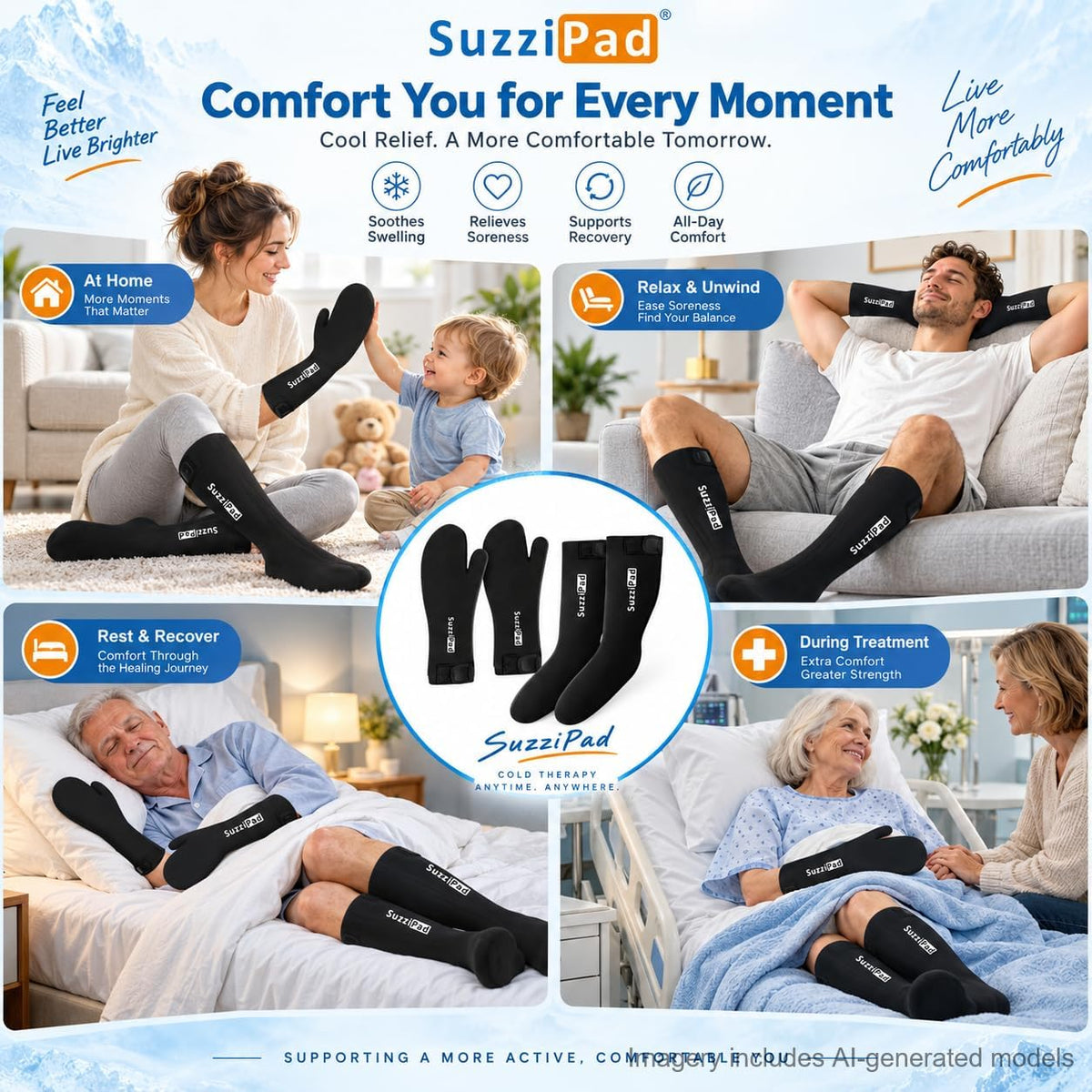 SuzziPad Extended Cold Therapy Socks & Hand Ice Pack for Chemotherapy
