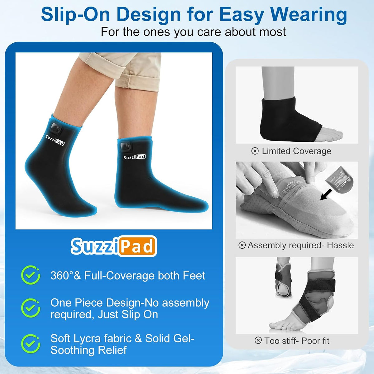 SuzziPad Cold Therapy Socks, Adjustable Ankle Ice Pack Wrap for Chemo