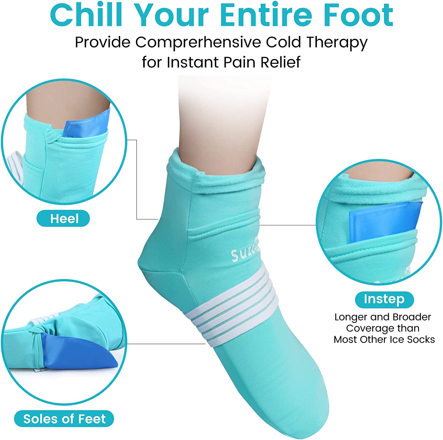 SuzziPad Cold Therapy Socks with Reusable Gel ice Packs Achieve Reli