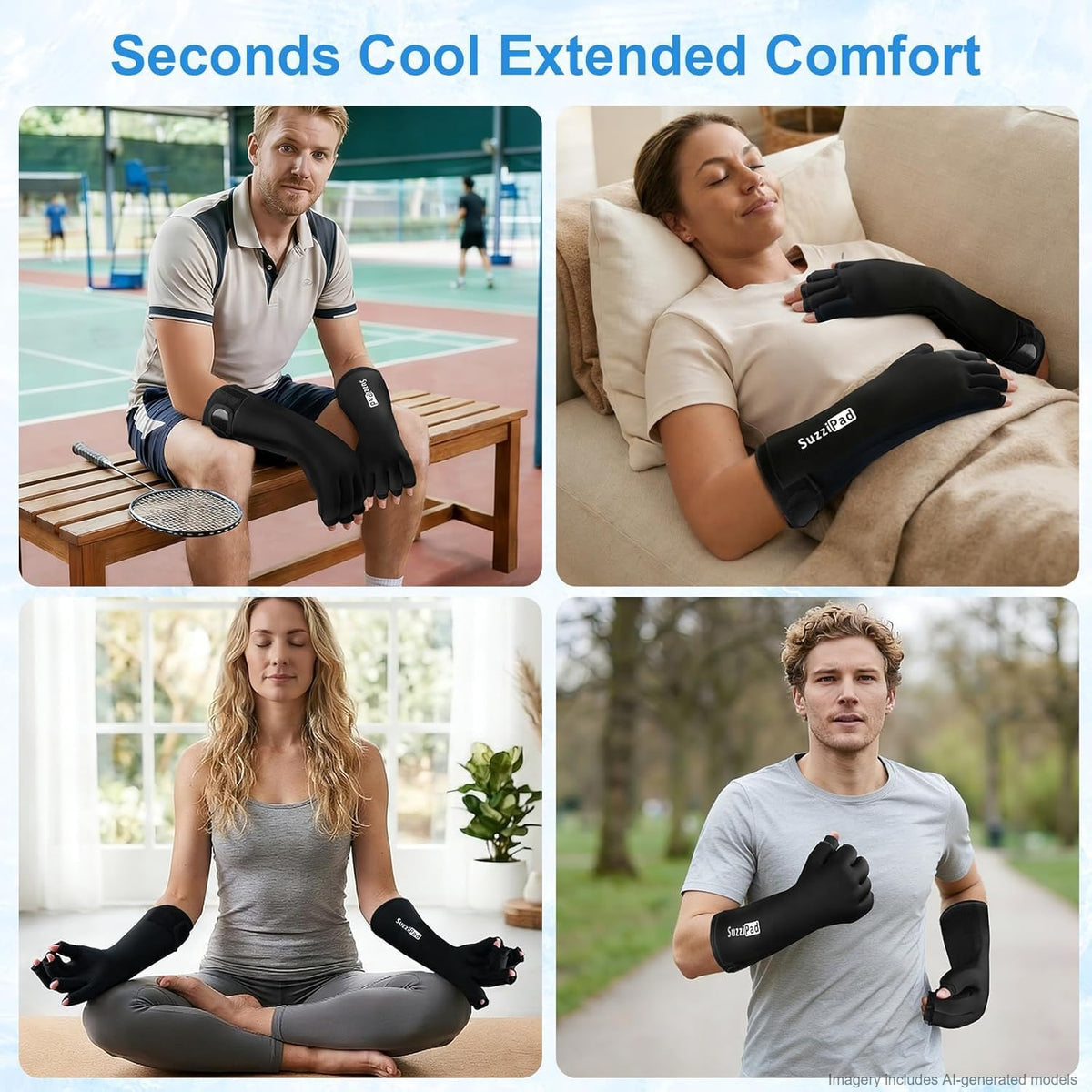 SuzziPad 2PK Hand Ice Pack for Fingers & Forearm, Extended Length Reusable Cold Wrap for Wrist, Post-Workout, Tendonitis