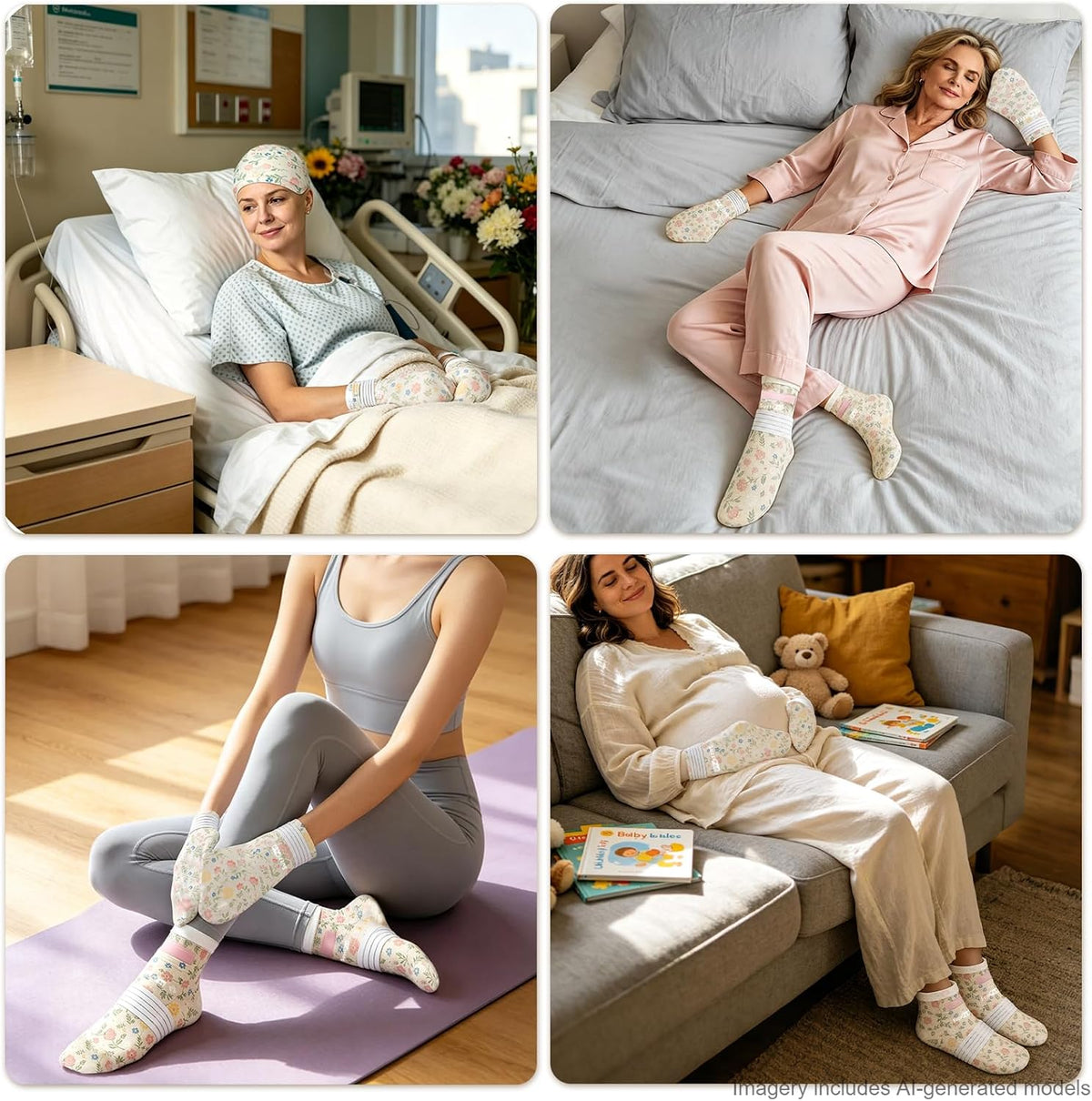 SuzziPad Cold Socks & Hands Ice Pack for Chemo, Ditsy Floral, Beige