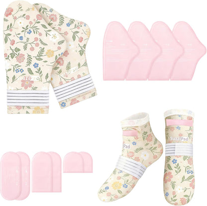 SuzziPad Cold Socks & Hands Ice Pack for Chemo, Ditsy Floral, Beige