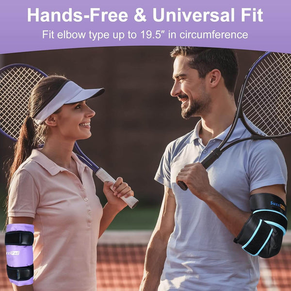 SuzziPad Elbow Ice Pack for Injuries with Double-Sided Fabric Cover, Wearable Ice Elbow Wrap with Cold Compress, Pain Relief for Forearm, Tennis Elbow, Golfers Elbow, Bursitis and Sport Injuries