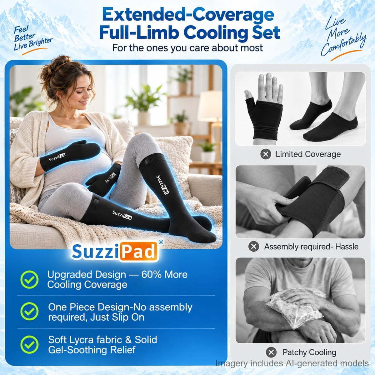 SuzziPad Extended Cold Therapy Socks & Hand Ice Pack for Chemotherapy