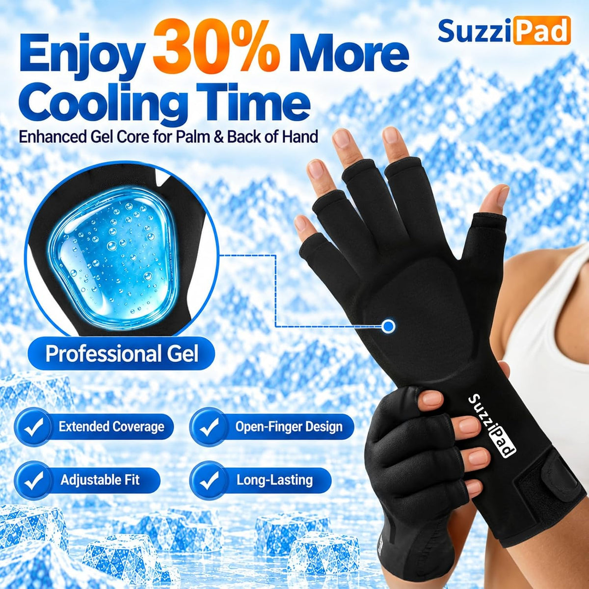 SuzziPad 2PK Extended Dual-Gel Hand Ice Pack, Arthritis & Carpal Tunnel