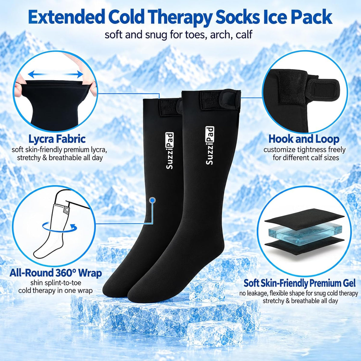SuzziPad Extended-Length Cold Therapy Socks for Chemo & Foot Discomfort
