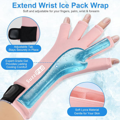 SuzziPad 2PK Hand Ice Pack for Fingers & Forearm, Extended Length Reusable Cold Wrap for Wrist, Post-Workout, Tendonitis