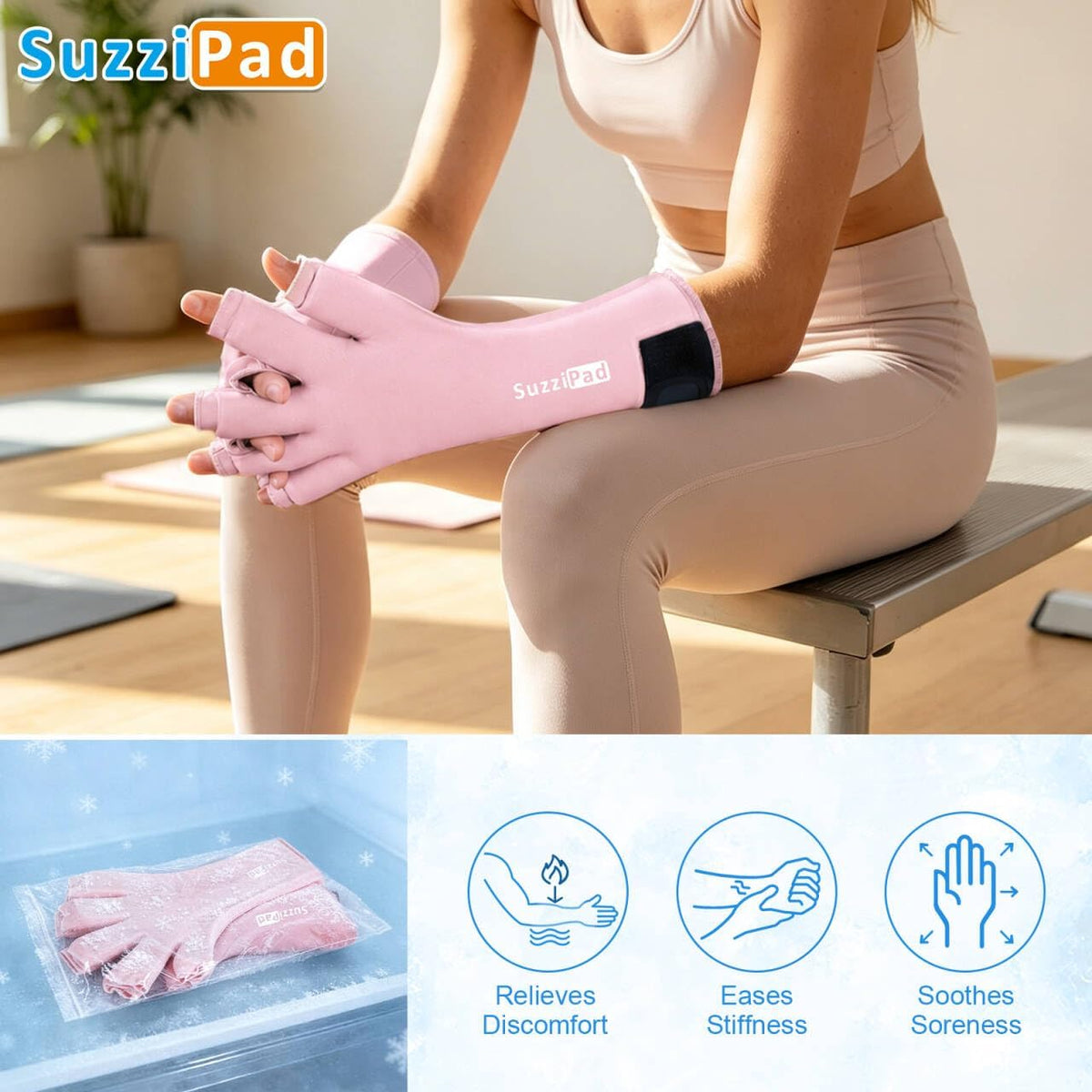 SuzziPad 2PK Hand Ice Pack for Fingers & Forearm, Extended Length Reusable Cold Wrap for Wrist, Post-Workout, Tendonitis