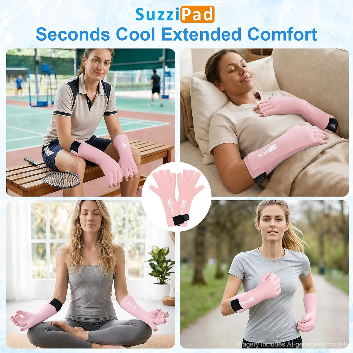 SuzziPad 2PK Hand Ice Pack for Fingers & Forearm, Extended Length Reusable Cold Wrap for Wrist, Post-Workout, Tendonitis