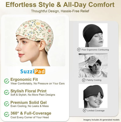SuzziPad Cooling Cap for Chemo & Migraine, Reusable Soft Solid Gel for 360° Cold Therapy, Chemo Must Have