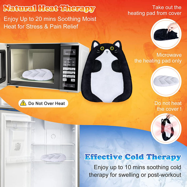 SuzziPad Cute Microwave Heating Pads for Cramps & Period Pain Relief, Weighted Stuffed Animals for Anxiety & Cuddle; Stress Relief Gifts for Women & Girls; Moist Heat Pack with Washable Cover, Cat