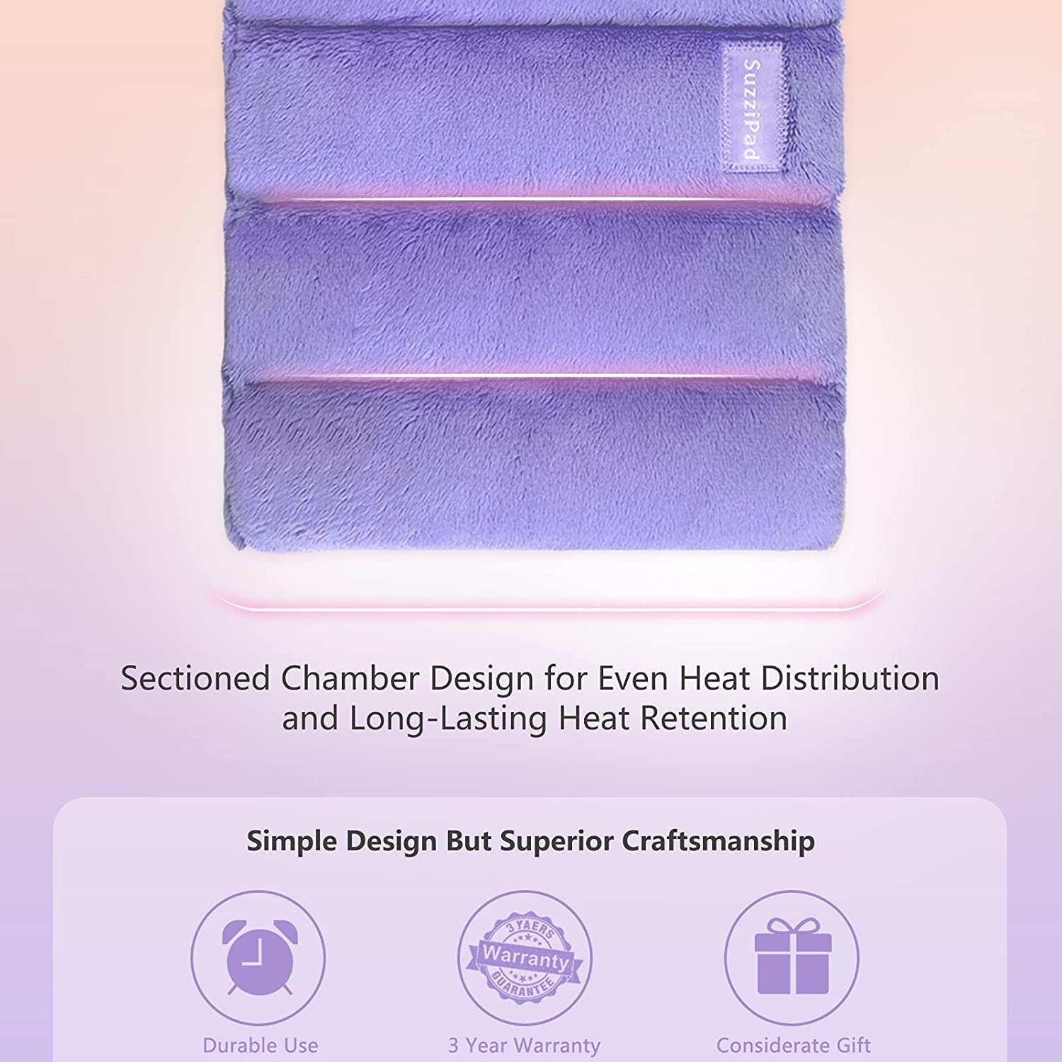 SuzziPad Heating pad Microwavable, 8 x 12" Reusable Heat Pads for Pain Relief, Moist Heating Pads for Cramps, Muscle Ache, Joints, Back Pain, Neck, Shoulder, Warmer Heat Pack (Purple)