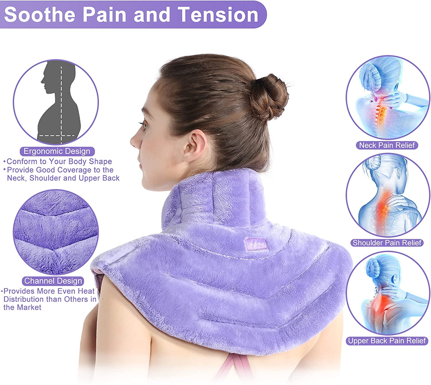 Products SuzziPad Microwave Heating Pad for Neck and Shoulders, Weighted Neck and Shoulder Wrap for Pain Relief and Spasm,