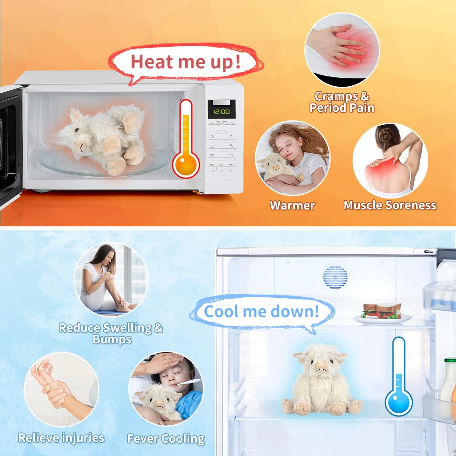 SuzziPad Highland Cow Stuffed Animal, Microwave Stuffed Animal Plushies, Unscented
