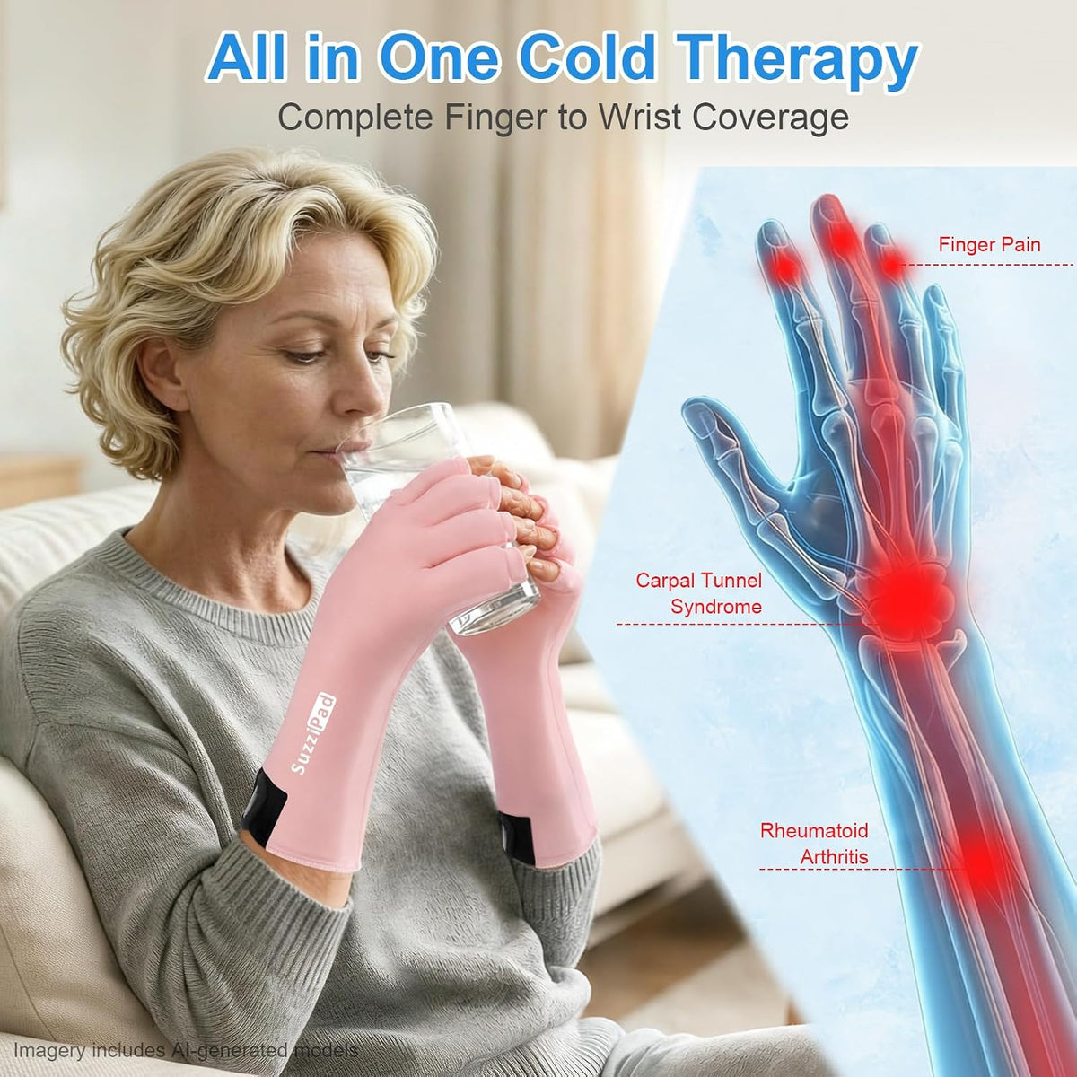 SuzziPad 2PK Hand Ice Pack for Fingers & Forearm, Extended Length Reusable Cold Wrap for Wrist, Post-Workout, Tendonitis