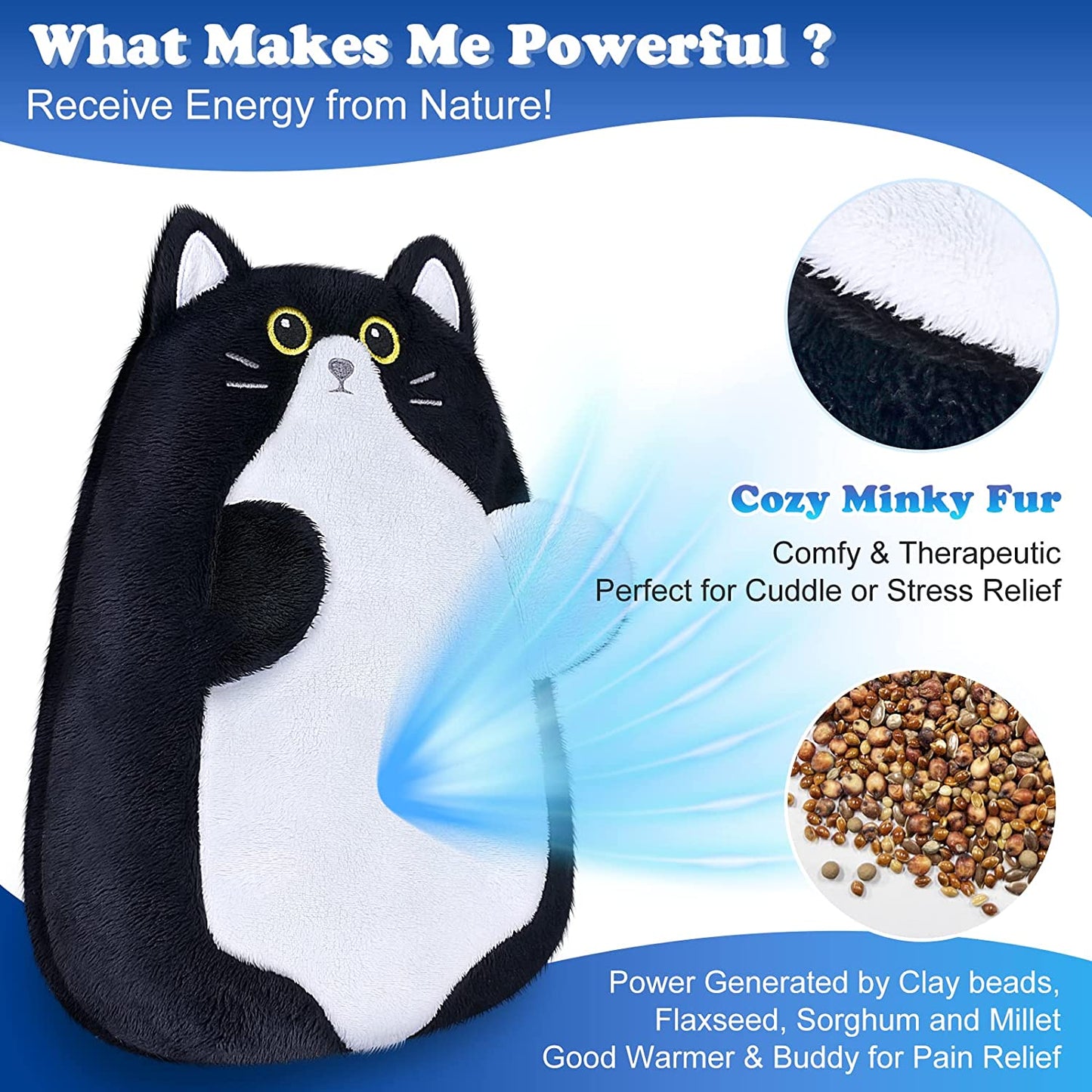 SuzziPad Cute Microwave Heating Pads for Cramps & Period Pain Relief, Weighted Stuffed Animals for Anxiety & Cuddle; Stress Relief Gifts for Women & Girls; Moist Heat Pack with Washable Cover, Cat