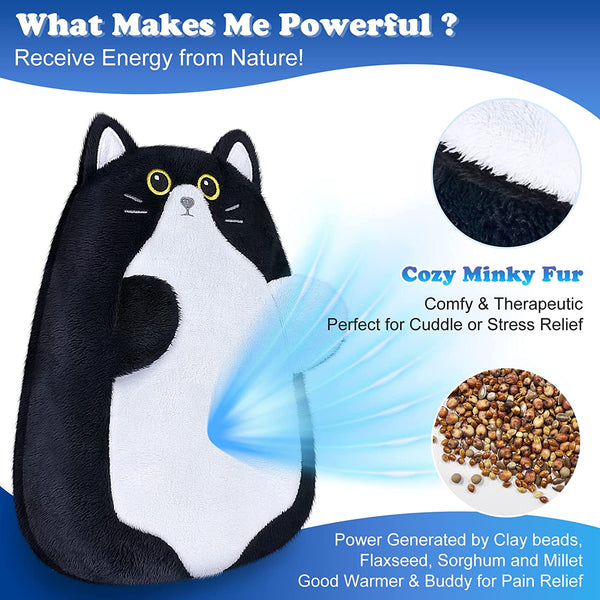 SuzziPad Cute Microwave Heating Pads for Cramps & Period Pain Relief, Weighted Stuffed Animals for Anxiety & Cuddle; Stress Relief Gifts for Women & Girls; Moist Heat Pack with Washable Cover, Cat