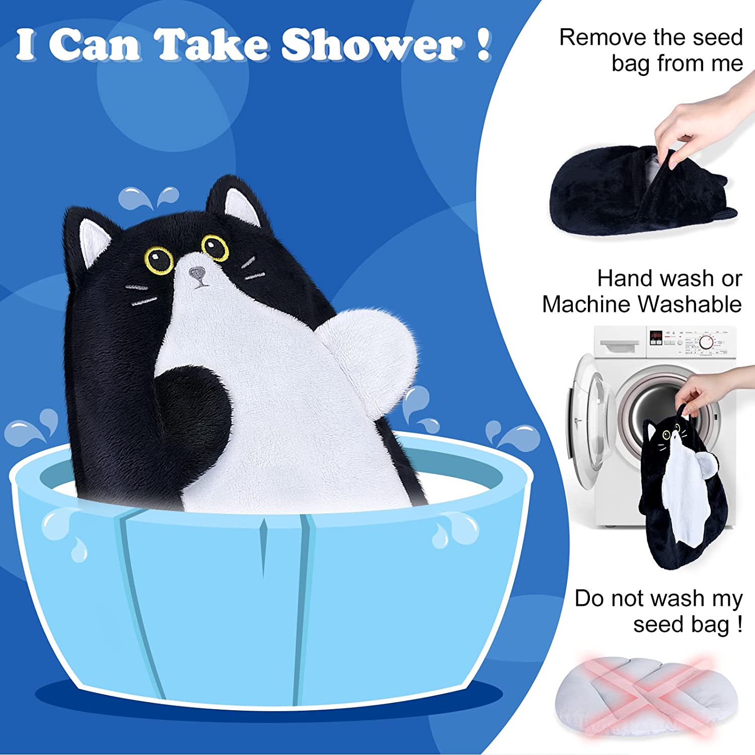 SuzziPad Cute Microwave Heating Pads for Cramps & Period Pain Relief, Weighted Stuffed Animals for Anxiety & Cuddle; Stress Relief Gifts for Women & Girls; Moist Heat Pack with Washable Cover, Cat