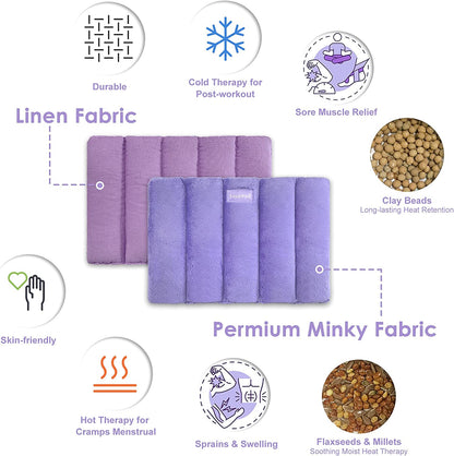SuzziPad Heating pad Microwavable, 8 x 12" Reusable Heat Pads for Pain Relief, Moist Heating Pads for Cramps, Muscle Ache, Joints, Back Pain, Neck, Shoulder, Warmer Heat Pack (Purple)
